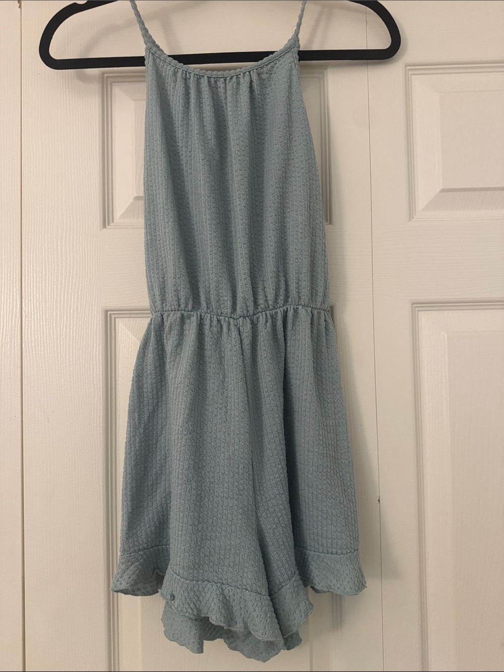 Caution To The Wind Light Blue Textured Romper